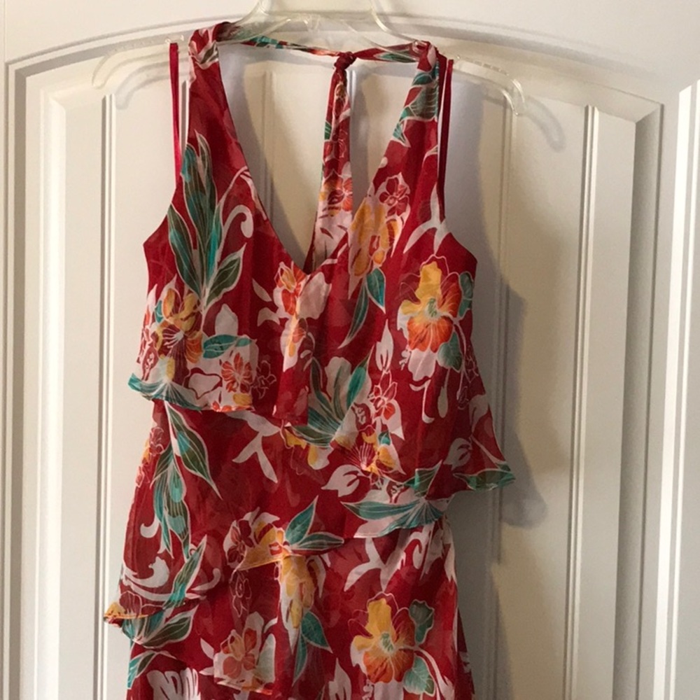 Red Floral Halter Sun Dress - 14